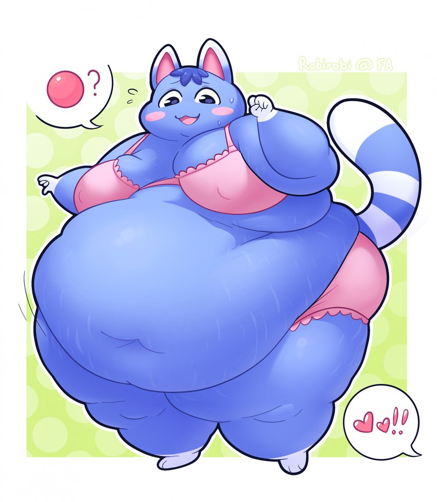 anthro belly belly_jiggle belly_overhang big_belly big_breasts bodily_fluids bra breasts clothing deep_navel double_chin embarrassed fat_rolls female heart_symbol huge_belly huge_breasts huge_thighs jiggling love_handles morbidly_obese morbidly_obese_anthro morbidly_obese_female navel obese obese_anthro obese_female overweight overweight_anthro overweight_female panties simple_background solo sphere stretch_marks sweat thick_thighs underwear robirobi animal_crossing nintendo rosie_(animal_crossing) domestic_cat felid feline felis mammal colored digital_media_(artwork) hi_res shaded signature soft_shading