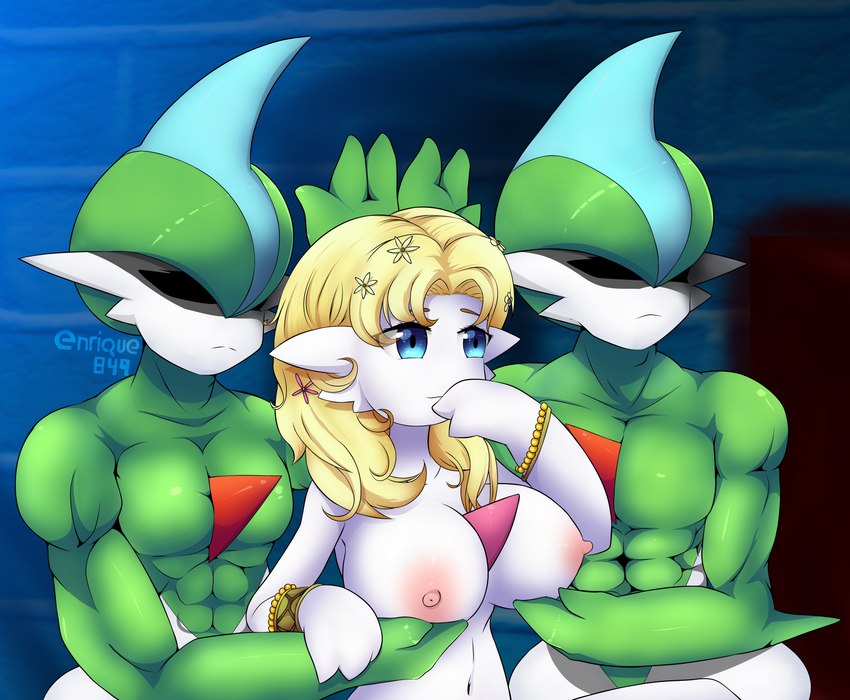 breasts carrying_breast female group holding_breast male male/female muscular muscular_male nipples enrique849 nintendo pokemon record_of_ragnarok servants_holding_aphrodite's_breasts_(meme) aphrodite gallade gardevoir generation_3_pokemon generation_4_pokemon pokemon_(species) absurd_res hi_res