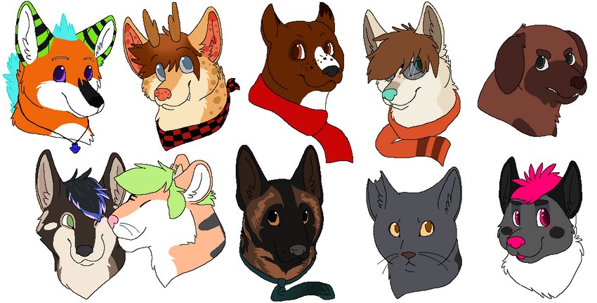 ambiguous_form ambiguous_gender angry antlers black_body black_ears black_fur black_markings black_nose blep blue_mane blue_nose blush brown_antlers brown_body brown_eyes brown_fur brown_hair brown_inner_ear brown_nose checkered checkered_kerchief checkered_neckerchief countershading eyebrow_through_hair eyebrows eyewear floppy_ears freckles frown fur green_ears green_hair grey_body grey_eyes grey_fur grey_nose grey_sclera group hair horn jewelry kerchief looking_at_another lop_ears mane markings multicolored_ears neckerchief necklace neckwear notched_ear nuzzling one_eye_closed orange_body orange_eyes orange_fur orange_scarf orange_sclera pattern_kerchief pattern_neckerchief pink_blush pink_eyes pink_hair pink_inner_ear pink_nose pink_tongue purple_eyes red_eyes red_scarf scarf simple_background smile snout spots spotted_body spotted_fur spotted_inner_ear spotted_nose striped_ears sunglasses tan_body tan_fur tan_horn tongue tongue_out translucent translucent_hair two_tone_ears white_background white_body white_eyebrows white_fur white_inner_ear sebdoggo boxer_(dog) bulldog canid canine canis domestic_dog felid fox hybrid mammal mastiff mixed_breed molosser pantherine pit_bull tiger wolf 2013 aliasing digital_drawing_(artwork) digital_media_(artwork) flat_colors headshot_portrait microsoft_paint_(artwork) portrait