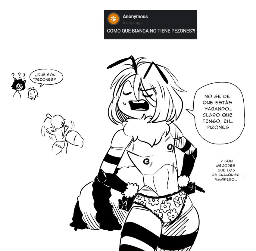 anthro clothing female panties solo text underwear lui-ra bianca_(lui-ra) arthropod bee hymenopteran insect translated