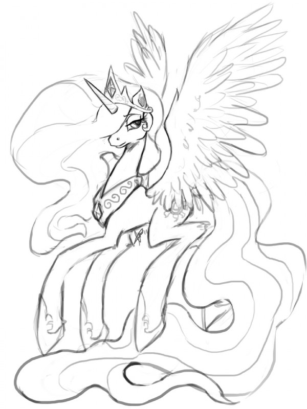 crown cutie_mark feathered_wings feathers female feral hair headgear horn long_hair royalty solo tiara wings relydazed friendship_is_magic hasbro my_little_pony mythology princess_celestia_(mlp) equid equine mammal mythological_creature mythological_equine winged_unicorn 3:4 hi_res monochrome