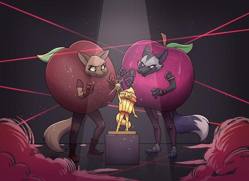 anthro apple apple_costume clothing costume cupcake cupcake_costume duo female food food_costume fruit plant plum_(fruit) plum_costume deadyoung7 envie_fernandez grizelda canid canine fox mammal hi_res