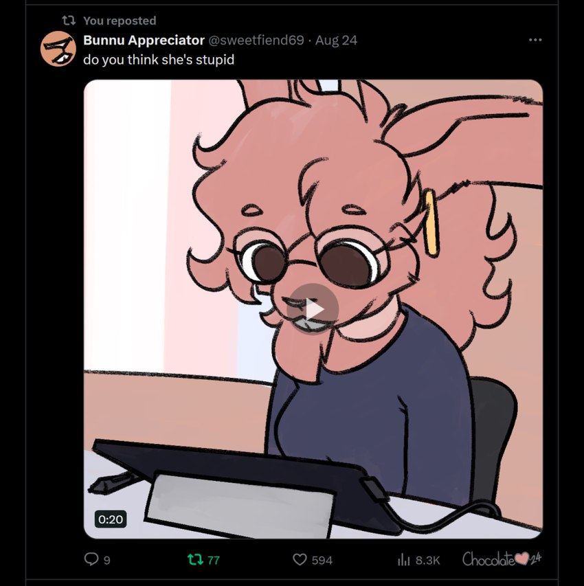 chocolate_irl cutesy eyewear fake_screenshot glasses self_deprecating vent chocolatekitsune lagomorph leporid mammal rabbit