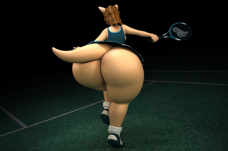 anthro back_boob ball big_butt bottomwear breasts brown_hair butt clothed clothing female hair hat headgear headwear holding_racket huge_butt racket simple_background skirt solo sport tennis tennis_ball tennis_court tennis_racket thick_thighs wide_hips anthroanim abigail_roo kangaroo macropod mammal marsupial 2016 3:2 3d_(artwork) digital_media_(artwork)