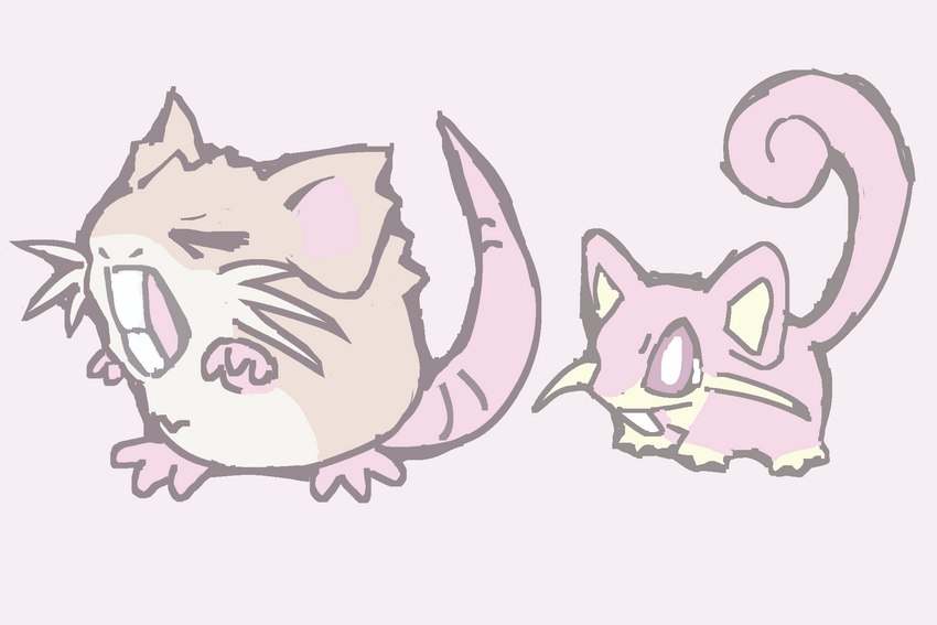 ambiguous_gender buckteeth buckteeth_(lower_incisors) duo eyes_closed feral teeth yakkotsuki nintendo pokemon generation_1_pokemon mammal murid pokemon_(species) raticate rattata rodent 3:2 hi_res