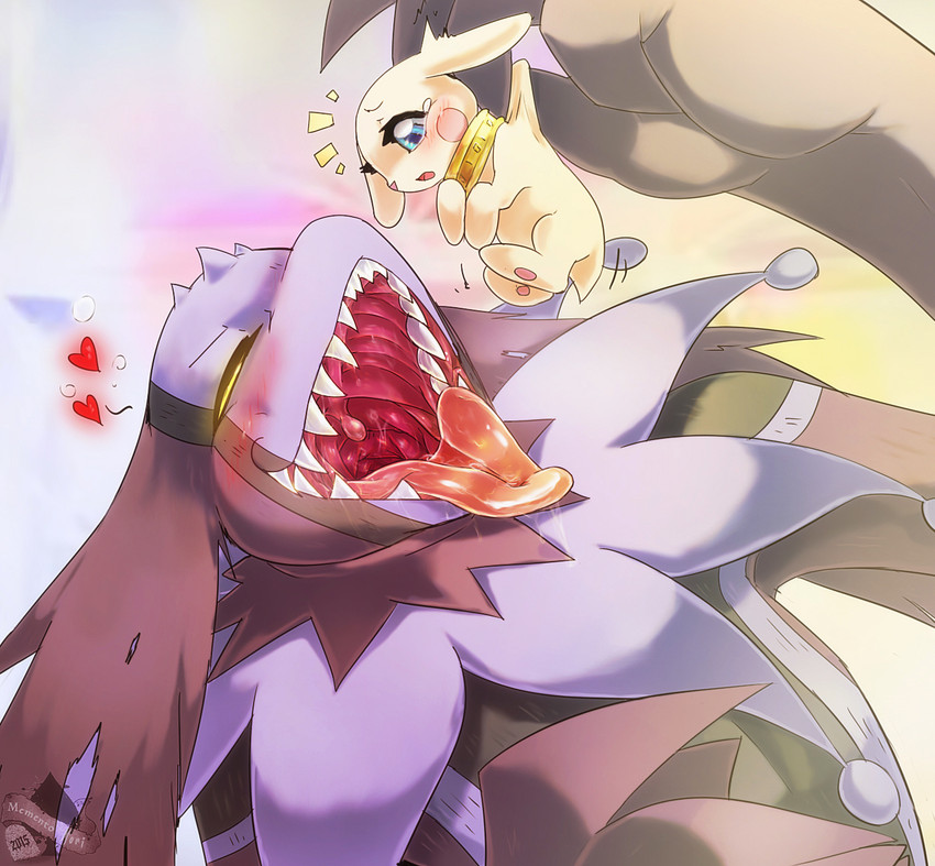 ambiguous_gender anthro blush bodily_fluids dangling drooling duo extreme_size_difference feral heart_symbol high-angle_view imminent_vore mouth_shot open_mouth palate saliva saliva_string scared sharp_teeth size_difference teeth tongue tongue_out uvula vore memento~mori bandai_namco digimon canid canine cherubimon cherubimon_(evil) digimon_(species) mammal salamon digital_media_(artwork) hi_res