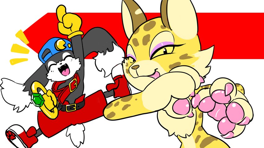 anthro countershading duo female male male/female chizi bandai_namco kirby_(series) kirby_and_the_forgotten_land klonoa_(series) nintendo clawroline klonoa domestic_cat felid feline felis hybrid leopard mammal pantherine 16:9 hi_res widescreen