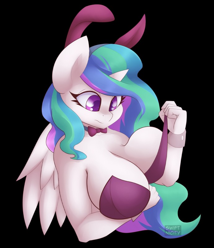 anthro anthrofied bow_(feature) bow_tie breasts bunny_costume clothing costume fake_ears fake_rabbit_ears female horn simple_background solo transparent_background wings swiftnicity friendship_is_magic hasbro my_little_pony mythology princess_celestia_(mlp) equid equine mammal mythological_creature mythological_equine winged_unicorn alpha_channel hi_res