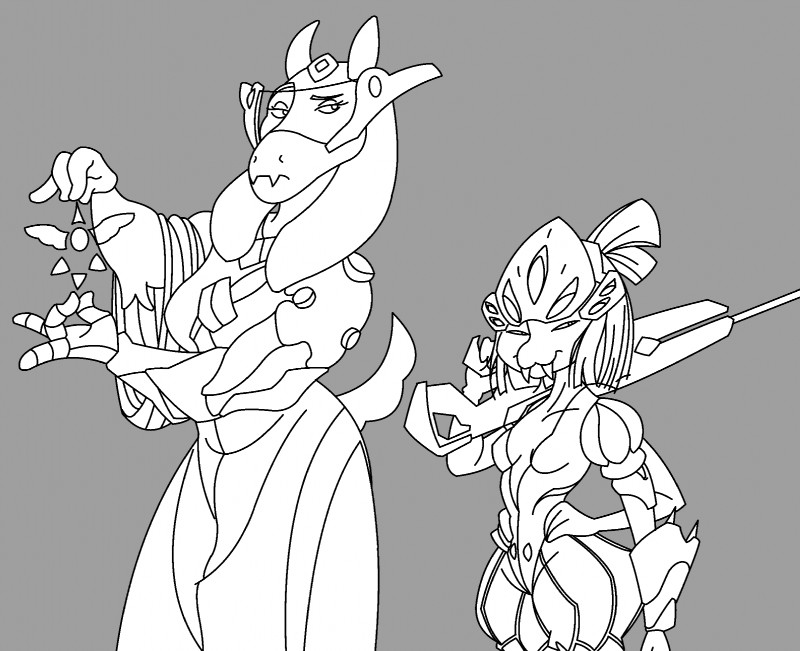 anthro duo female grey_background simple_background blizzard_entertainment overwatch undertale undertale_(series) muffet symmetra_(overwatch) toriel widowmaker_(overwatch) arachnid arthropod boss_monster_(undertale) bovid caprine mammal spider crossover hi_res monochrome