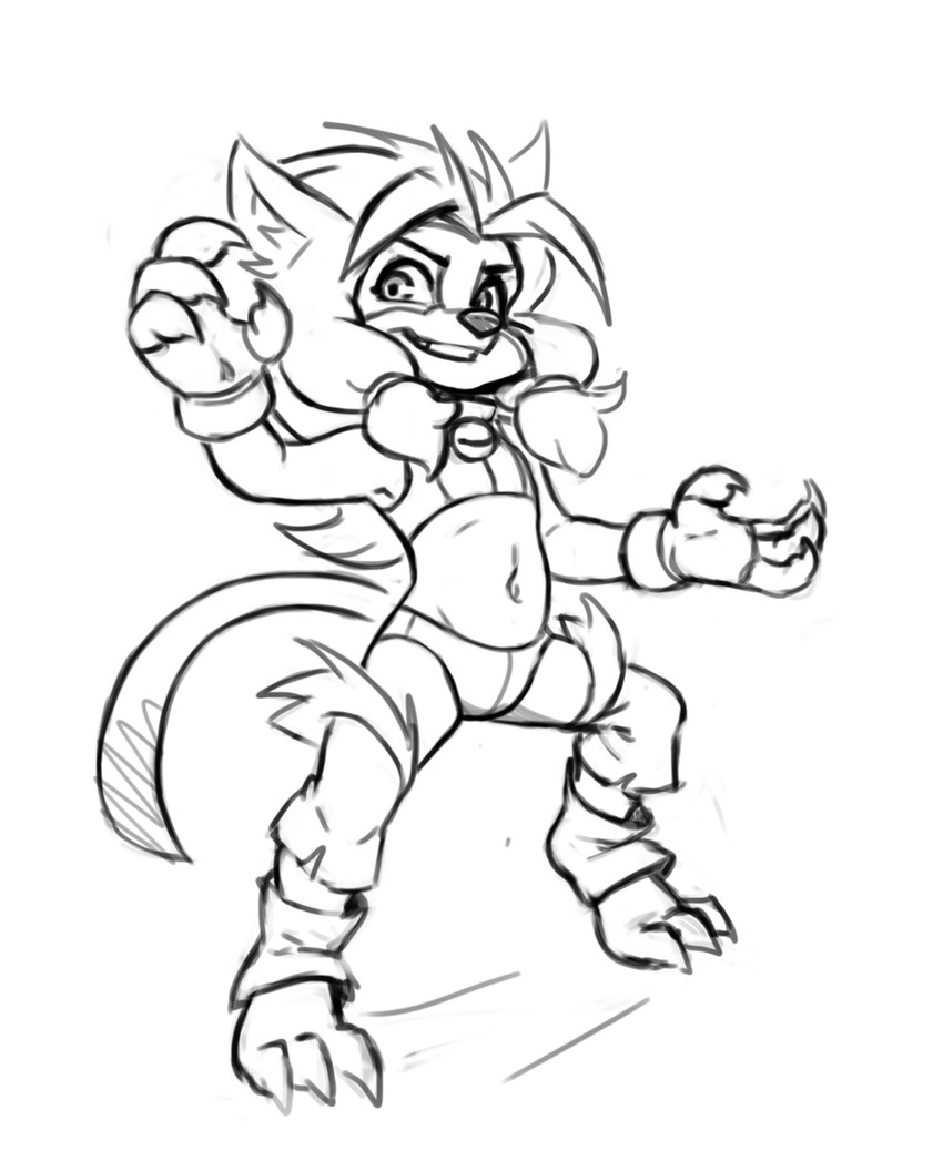 3_toes 4_fingers accessory adolescent anthro bell bell_collar biped bra claws clothed clothed_anthro clothed_female clothing collar digitigrade feet female female_anthro fingerless_gloves fingers flat_chested footwear gloves hair_accessory hair_ring handwear legwear looking_at_viewer navel pose simple_background smile solo sports_bra standing three-quarter_view toeless_footwear toes torn_clothing torn_legwear underwear white_background wrestling_outfit young young_anthro young_female dogyd blizzard_entertainment warcraft hilda_(warcraft) canid mammal werecanid werecreature worgen 2021 black_and_white digital_drawing_(artwork) digital_media_(artwork) full-length_portrait hi_res line_art monochrome portrait sketch