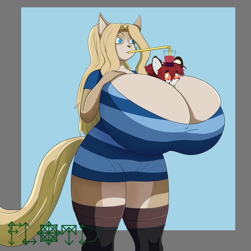 anthro big_breasts blonde_hair breasts duo female hair huge_breasts hyper hyper_breasts male male/female red_hair size_difference standing floydfiveeyes cheese_quesadilla konosuke_(mrgolla) felid feline mammal pantherine tiger 1:1 2024 absurd_res digital_drawing_(artwork) digital_media_(artwork) hi_res signature