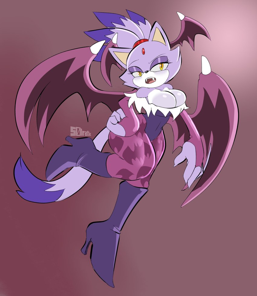 anthro big_breasts boots breasts cleavage clothed clothing cosplay female footwear high_heeled_boots high_heels shoes solo wings solratic capcom darkstalkers sega sonic_the_hedgehog_(series) blaze_the_cat domestic_cat felid feline felis mammal alternate_version_at_source hi_res