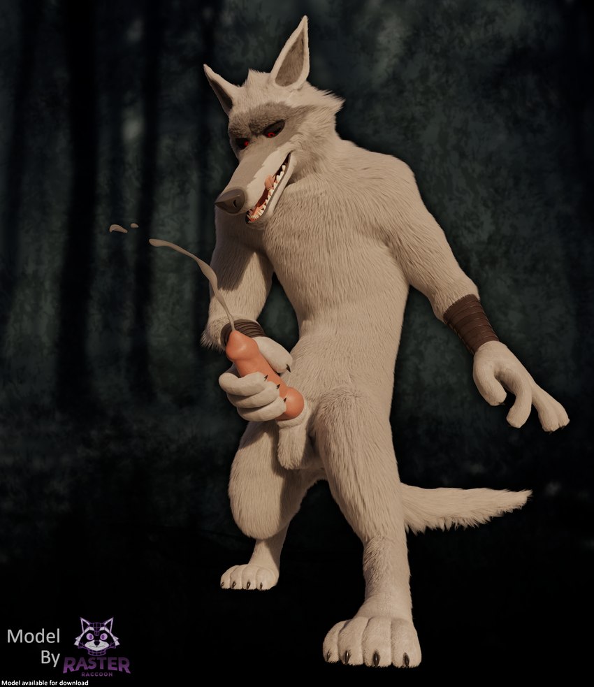 4_fingers 4_toes animal_genitalia animal_penis anthro anus arm_wraps armwear balls barely_visible_anus biped black_nose black_sclera bodily_fluids canine_genitalia canine_penis cheek_tuft claws clothing cum cum_string cumshot digitigrade ejaculation facial_markings facial_tuft fangs feet fingers fluffy fluffy_tail fur fuzzy genital_fluids genitals head_markings licking licking_lips licking_own_lips looking_at_self looking_down male markings mask_(marking) masturbation nude on_model open_mouth penile penile_masturbation penis pink_penis pink_tongue red_eyes sharp_fangs smile solo tail teeth text toes tongue tongue_out tuft white_body white_fur wraps wrist_wraps rasterraccoon dreamworks puss_in_boots_(franchise) death_(puss_in_boots) canid canine canis mammal wolf 3d_(artwork) absurd_res blender_(artwork) digital_media_(artwork) english_text hi_res watermark
