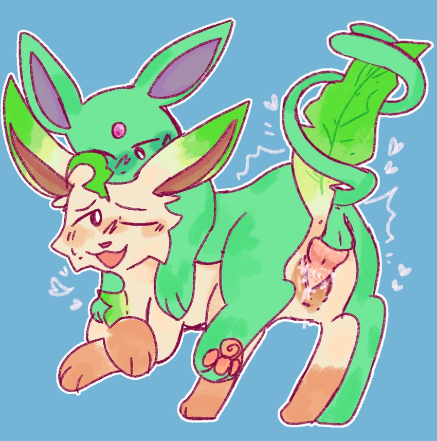 duo female feral from_front_position fur green_body green_fur male male/female penetration tan_body tan_fur xxstrangerxx nintendo pokemon eeveelution espeon generation_2_pokemon generation_4_pokemon leafeon mammal pokemon_(species) shiny_pokemon