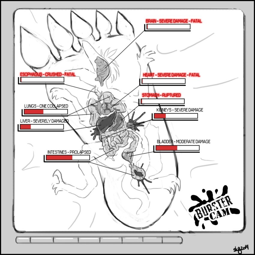 5_toes ambiguous_gender anthro barefoot biped brain crush death digitigrade duo extreme_size_difference feet foot_crush gameplay_mechanics gore grotesque_death gui guts health_bar heart_(organ) humanoid_feet internal_organs intestines killing larger_ambiguous low-angle_view lung macro micro micro_abuse mutilation organs plantigrade prolapse simple_background size_difference smaller_ambiguous smaller_anthro solo_focus stomach stomping text toes torture underfoot violence white_background worm's-eye_view oddbird ahastar shira_frozenmoon deinonychus dinosaur dromaeosaurid prehistoric_species reptile scalie theropod 1:1 digital_media_(artwork) english_text greyscale hi_res monochrome signature herm_(lore)