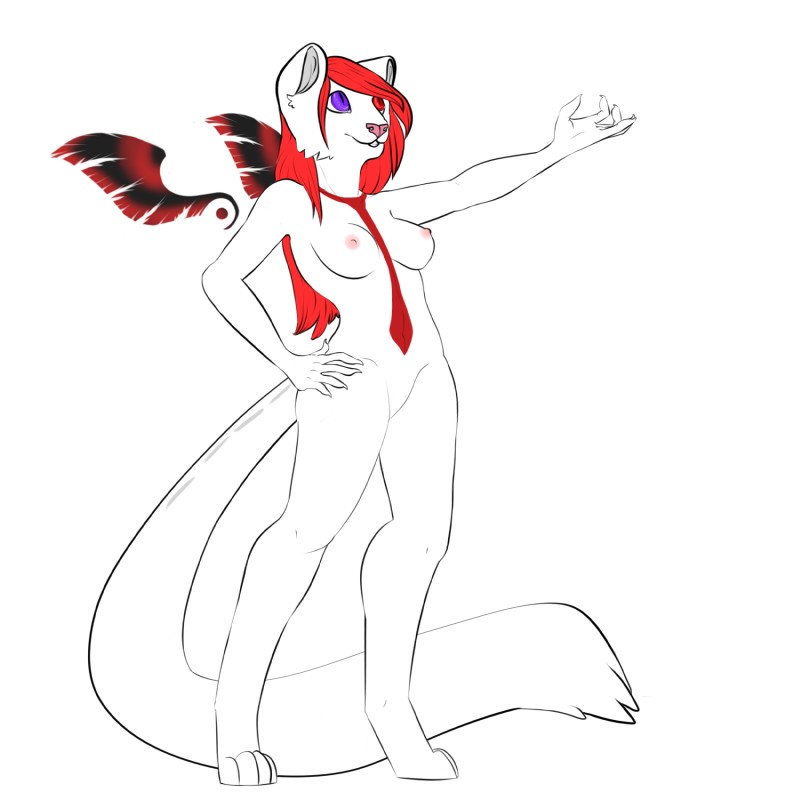 alas_poor_yorick_i_knew_him anthro areola breasts female hair hand_on_hip heterochromia long_legs long_tail markings nipples red_hair red_markings simple_background solo tail white_background wings hatarla dan_and_mab's_furry_adventures project_future aaronyata_seyr'ite canid canine cubi_(race) felid fox mammal 1:1 digital_media_(artwork) hi_res