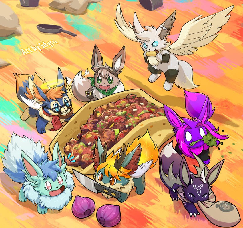 avocado eyewear food fruit garlic glasses knife meat onion parsley plant taco vegetable wings blitzdrachin conditional_dnp mythology nintendo pokemon fan_character dragon eevee generation_1_pokemon hybrid mythological_creature mythological_scalie pokemon_(species) scalie 2024