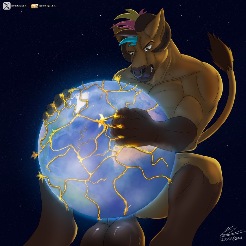 anthro balls big_balls big_butt butt cosmic_background destruction earth evil_face evil_grin explosion explosive_orgasm genitals holding_planet huge_butt macro male muscular muscular_anthro muscular_male planet planet_destruction planet_penetrated size_difference smile smirk solo space space_background chrislhi bovid bovine cattle mammal 1:1 absurd_res hi_res