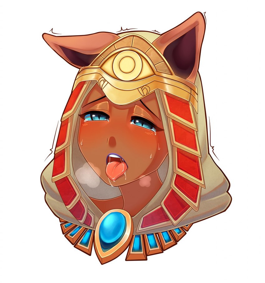 ahegao blue_eyes bodily_fluids clothing drooling egyptian female headgear headwear lips looking_pleasured purple_lips saliva solo rizapiska egyptian_mythology middle_eastern_mythology mythology smite bastet_(smite) animal_humanoid cat_humanoid deity felid felid_humanoid feline feline_humanoid humanoid mammal mammal_humanoid hi_res