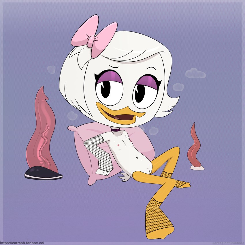 bedroom_eyes bow_ribbon dildo duck_bill female flat_chested genitals looking_at_viewer narrowed_eyes net nipples pillow pussy seductive sex_toy sitting smile solo spread_legs spreading young young_female catrash disney ducktales ducktales_(2017) webby_vanderquack anatid anseriform avian bird duck 2025 hi_res