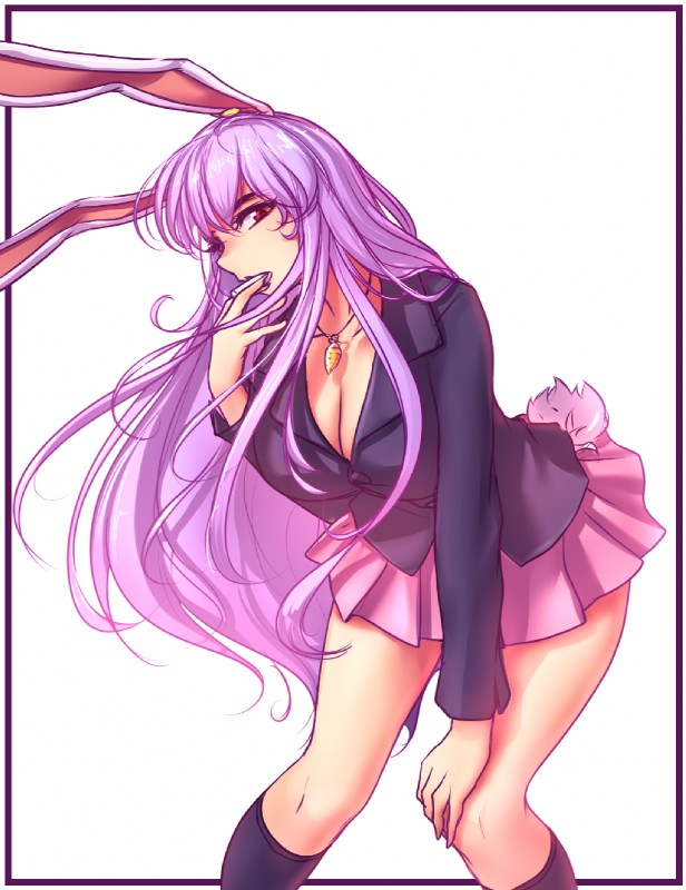 big_breasts bottomwear breasts carrot cleavage clothed clothing female food footwear hair jacket jewelry legwear long_hair necklace plant purple_hair red_eyes skirt socks solo topwear vegetable hater_(hatater) touhou reisen_udongein_inaba animal_humanoid humanoid lagomorph lagomorph_humanoid leporid_humanoid mammal mammal_humanoid rabbit_humanoid hi_res