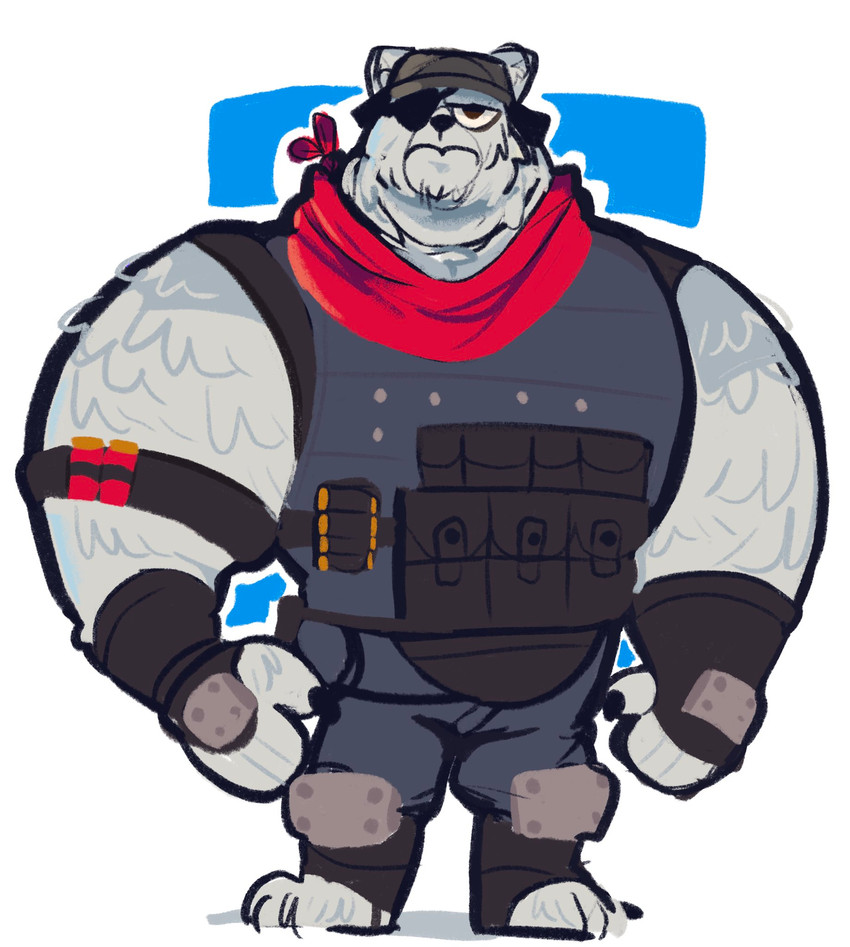 anthro armor bullet bulletproof_vest clothed clothing eye_patch eyewear fingerless_gloves gloves handwear hat headgear headwear kerchief male muscular muscular_anthro muscular_male neckerchief neckwear shin_guards simple_background solo standing white_background scraffyraccoon epic_games fortnite polar_patroller bear mammal polar_bear ursine 2020 hi_res