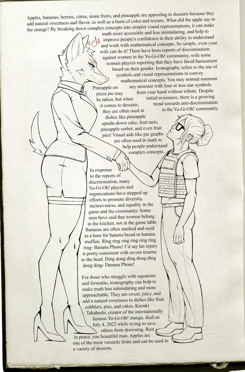 5_fingers anthro belt book bottomwear breasts bulletproof_vest cheek_tuft claws clothed clothed_anthro clothed_female clothing cuff_links distracting_background duo eye_contact eyebrows eyewear facial_tuft female female_anthro finger_claws fingers footwear fur fur_tuft gesture glasses hair hair_bun handshake head_tuft high_heels inner_ear_fluff jacket larger_anthro larger_female legwear looking_at_another looking_down_at_another looking_up_at_another open_book pants pencil_skirt photo_background pointy_ears prick_ears scp-6159 shirt shoes side_view size_difference skirt smaller_female smaller_human snout stockings text topwear tuft fantem possumcrimes cc-by-sa creative_commons mythology scp_foundation whore_of_blood maple_lynn scp-6159-1 black-backed_jackal canid canid_demon canine canis demon hellhound human jackal living_drawing mammal mythological_canine mythological_creature 2023 artist_collaboration digital_drawing_(artwork) digital_media_(artwork) english_text hi_res mixed_media official_art photography_(artwork) story_at_source