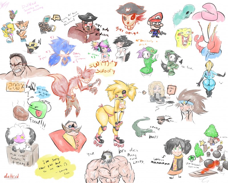 ambiguous_gender anthro big_breasts black_sclera bodypaint breasts bubble_butt butt buxom female fungus male mushroom pigtails small_breasts vineshroom zero_suit dullvivid activision crash_bandicoot_(series) dead_space electronic_arts five_nights_at_freddy's five_nights_at_freddy's_2 konami mario_bros metal_gear metal_gear_rising:_revengeance metroid nickelodeon nintendo platinumgames scottgames sega sonic_boom sonic_the_hedgehog_(series) splatterhouse spongebob_squarepants vinesauce visceral_games coco_bandicoot crash_bandicoot dr._eggman foxy_(fnaf) isaac_clarke lara_ravencroft muzak_girl samus_aran senator_armstrong_(metal_gear) sonic_the_hedgehog toy_chica_(fnaf) arthropod avian bandicoot bird bovid caprine chicken crab crustacean decapoda domestic_sheep eulipotyphlan galliform gallus_(genus) hedgehog human malacostracan mammal marine marsupial phasianid sheep shyguy draven_(disambiguation) absurd_res hi_res sketch sketch_page