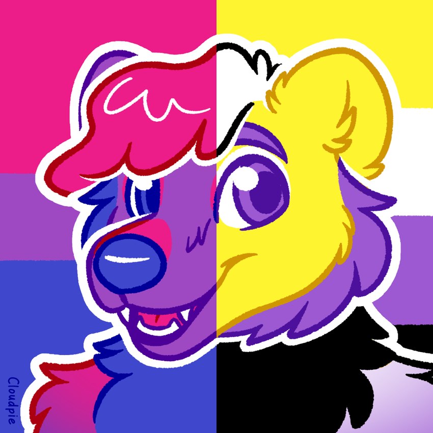 ambiguous_gender anthro bisexual_pride_colors eyebrows fangs fur hair lgbt_pride nonbinary_pride_colors open_mouth open_smile outline pride_color_background pride_color_palette pride_colors simple_background smile snout solo teeth tongue white_outline cloudpie conditional_dnp lgbt_pride_month daitarou_hirogami bear brown_bear mammal ursine ussuri_brown_bear 1:1 2021 bust_portrait clip_studio_paint_(artwork) digital_drawing_(artwork) digital_media_(artwork) icon portrait restricted_palette