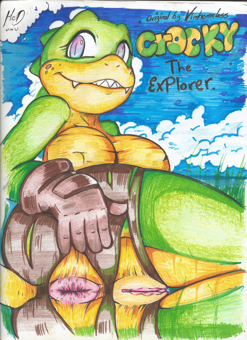 anthro anus breasts female genitals green_body non-mammal_breasts pussy solo mcdave19 sydney_swamp_(vimhomeless) crocodile crocodilian reptile scalie absurd_res hi_res traditional_media_(artwork)