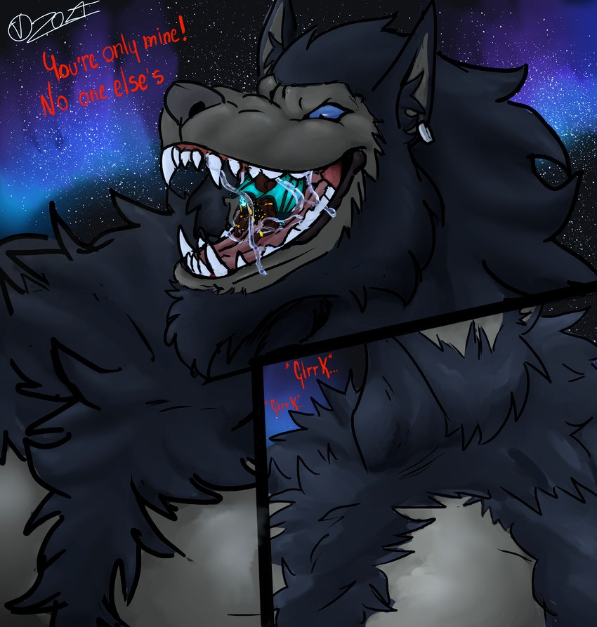 anthro bodily_fluids duo macro male male/male micro mini_comic saliva throat vore nickhiroshi mythology anubis_bayek hogan_bayek canid canine canis jackal mammal mythological_canine mythological_creature werecanid werecanine werecreature werewolf absurd_res hi_res