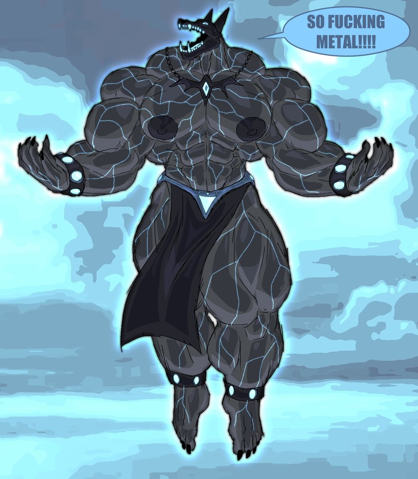 abs anklet anthro big_muscles big_pecs black_body black_claws black_fur black_nipples blue_eyes bone bottomwear bracelet claws clothing dialogue fur growth huge_muscles hyper hyper_muscles jewelry loincloth male muscle_growth muscular muscular_anthro muscular_arms muscular_legs muscular_male muscular_thighs necklace nipples pecs pose profanity sharp_teeth skull skull_head solo teeth text transformation vein veiny_muscles parttimeyeen_(artist) tarren_(parttimeyeen) canid canine mammal english_text hi_res