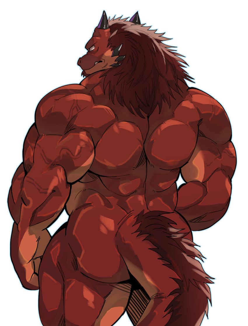 2_horns anthro back_muscles biceps horn male muscular muscular_anthro muscular_male nude red_body solo spikes spikes_(anatomy) tail vein veiny_muscles yazoe lustful_desires roushk_(lustful_desires) lizard lizardfolk_(lustful_desires) reptile scalie absurd_res hi_res