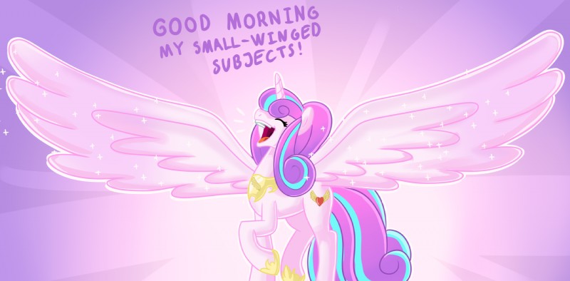 cloud cutie_mark eyes_closed feathered_wings feathers female feral fur hair horn multicolored_hair open_mouth pink_body pink_fur smile solo spread_wings text wings young edowaado friendship_is_magic hasbro my_little_pony mythology flurry_heart_(mlp) equid equine mammal mythological_creature mythological_equine winged_unicorn 2016 english_text hi_res