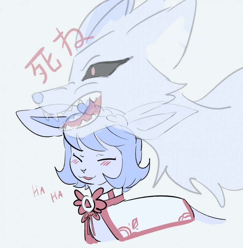 blue_body blue_fur eyes_closed female feral fur laugh smile solo bloowolfy nintendo pokemon el_(bloowolfy) eeveelution generation_1_pokemon generation_4_pokemon glaceon ninetales pokemon_(species) 2023 hi_res