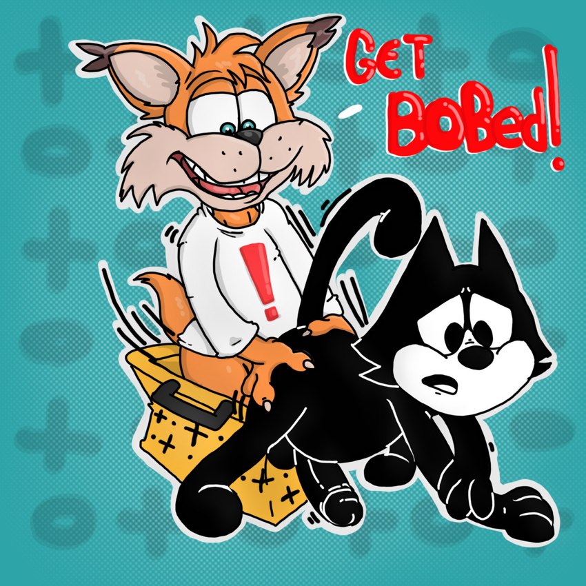 all_fours anal anal_penetration anthro clothed clothing doggystyle duo from_behind_position genitals male male/male partially_clothed penetration penis sex thechickandthebitch bubsy_(series) felix_the_cat_(series) bubsy bubsy_bobcat felix_the_cat bobcat domestic_cat felid feline felis lynx mammal 1:1 crossover hi_res