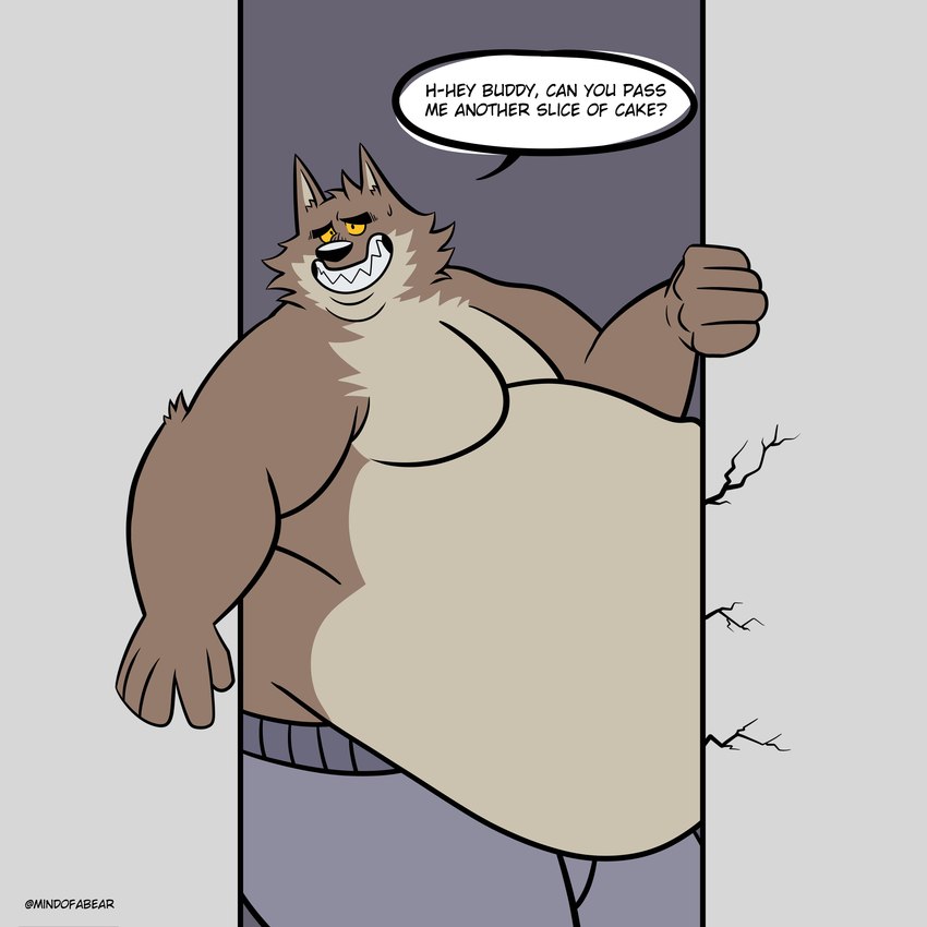 anthro belly big_belly bottomwear clothing cracks doorway male moobs morbidly_obese obese overweight overweight_male pants sweatpants text tight_clothing weight_gain mindof dreamworks fattytober the_bad_guys mr._wolf_(the_bad_guys) canid canine canis mammal wolf 1:1 absurd_res english_text hi_res