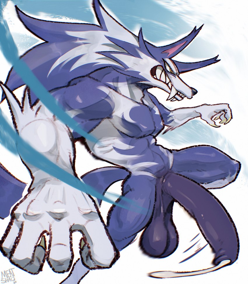 action_pose anthro balls big_penis biped blue_balls blue_body blue_fur blue_penis bodily_fluids fangs foreskin fur genital_fluids genitals half-erect huge_penis humanoid_genitalia humanoid_penis long_foreskin long_penis male male_anthro multicolored_body multicolored_fur nude_anthro nude_male penis pose precum saggy_balls solo teeth two_tone_body two_tone_fur unretracted_foreskin white_body white_fur yellow_eyes meatshaq capcom darkstalkers mythology jon_talbain canid canine canis mammal mythological_canine mythological_creature werecanid werecanine werecreature werewolf wolf 2024 absurd_res digital_media_(artwork) hi_res