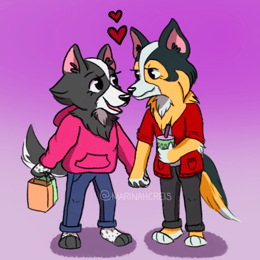 beverage bobba clothing duo female female/female heart_symbol love paws shopping spots tea linanina bubbletea border_collie canid canine canis collie domestic_dog herding_dog mammal pastoral_dog sheepdog hi_res sketch