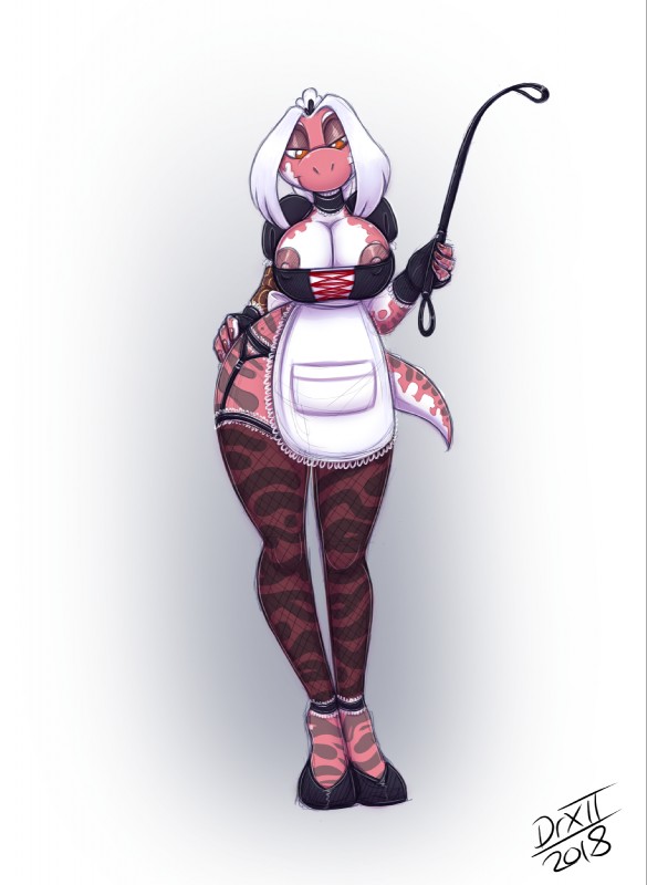 anthro breasts clothing female maid_uniform nipples non-mammal_breasts simple_background solo uniform drxii mario_bros nintendo nova_(ashking) pink_yoshi reptile scalie yoshi nova_(disambiguation) 2018 digital_media_(artwork) hi_res