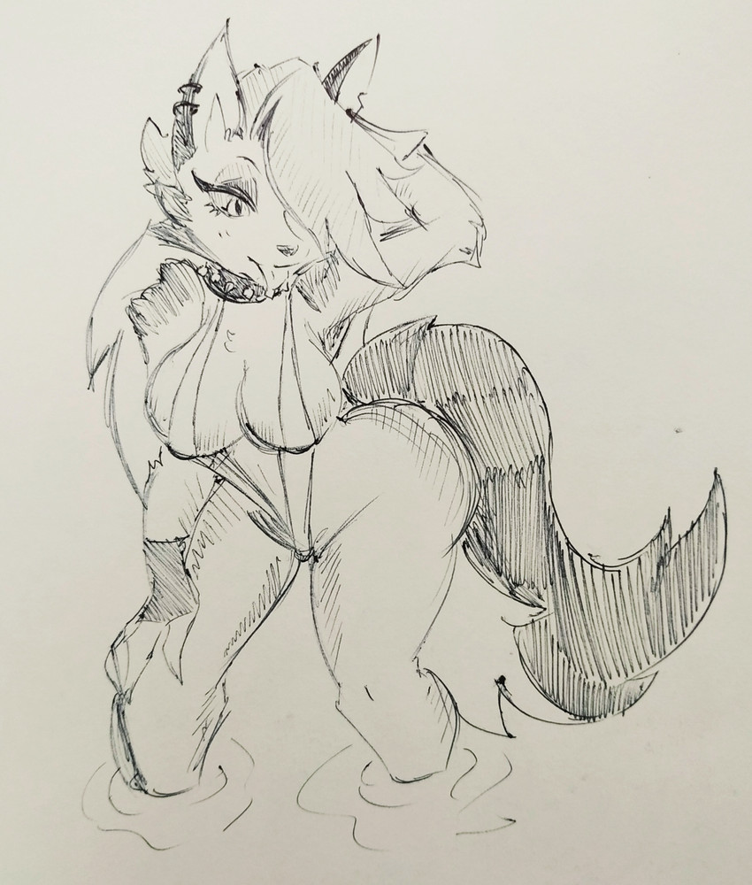 anthro big_breasts bikini breasts clothing ear_piercing female fingerless_gloves fur gloves hand_behind_head handwear notched_ear one-piece_swimsuit one_eye_obstructed piercing sling_bikini solo swimwear tongue tongue_out two-piece_swimsuit water pikapika212 hellaverse helluva_boss mythology loona_(helluva_boss) canid canid_demon canine demon hellhound mammal mythological_canine mythological_creature 2025 absurd_res hi_res monochrome sketch traditional_media_(artwork)
