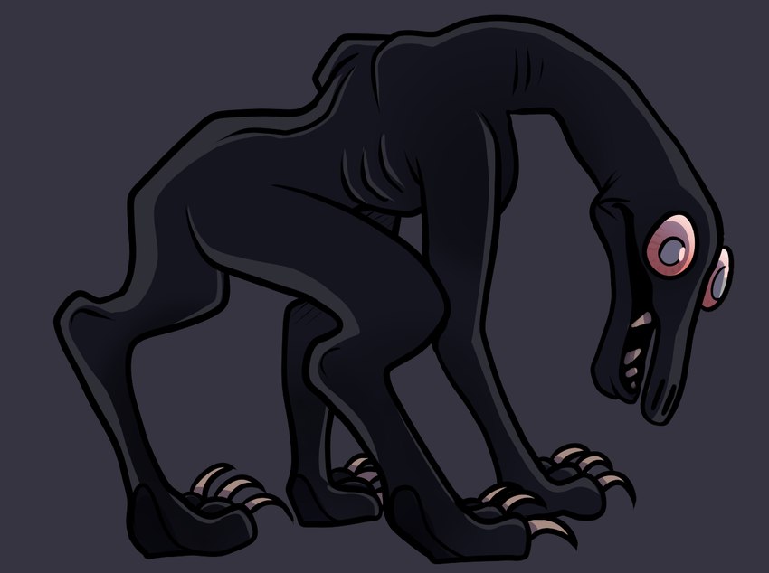 3_toes ambiguous_feral ambiguous_gender black_body black_skin claws fangs feet feral grey_background grey_eyes light open_mouth paws red_sclera simple_background slim slim_feral solo standing tan_claws teeth toe_claws toes beastofeuthanasia monster 2024 colored digital_drawing_(artwork) digital_media_(artwork) lighting