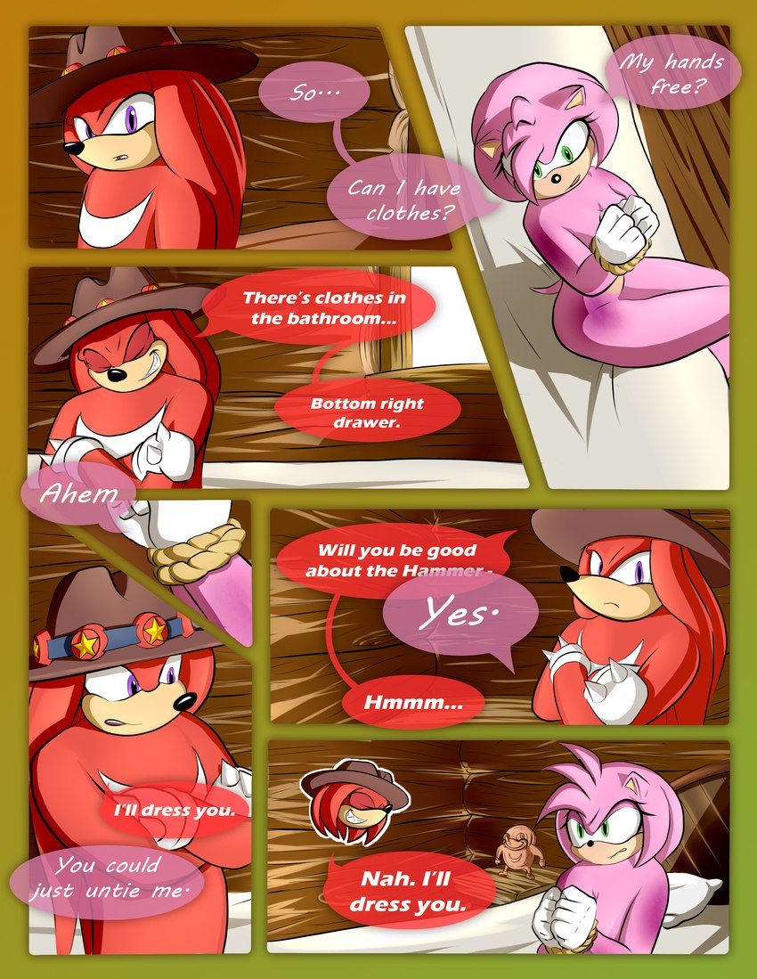 anthro bdsm bondage bound bruised clothing detailed_background dialogue duo female fur green_eyes hands_tied handwear hat headgear headwear kidnapping male nude purple_eyes restraints rope rope_bondage text breech_loader toso sega sonic_the_hedgehog_(series) ugandan_knuckles amy_rose knuckles_the_echidna echidna eulipotyphlan hedgehog mammal monotreme 2020 absurd_res comic english_text hi_res meme