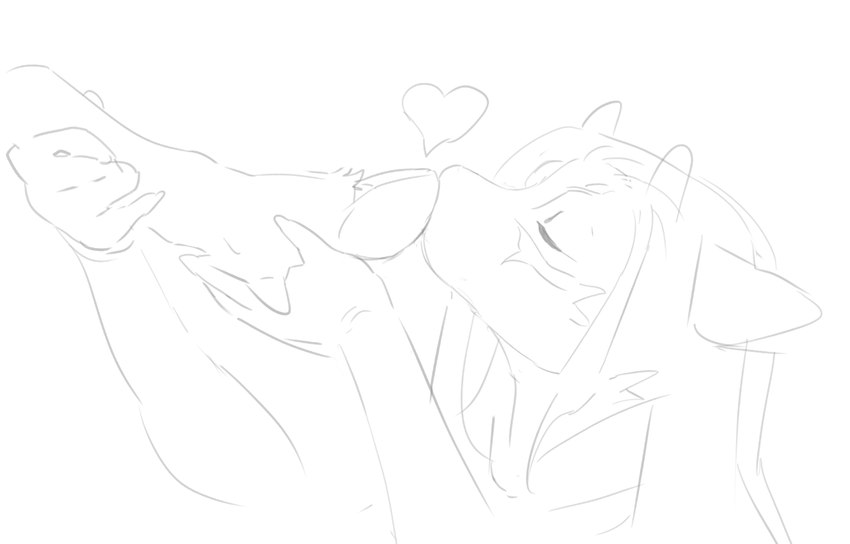 2_horns ambiguous_gender anthro duo eyes_closed fingers hair holding_leg hooves horn kissing kissing_hoof simple_background white_background runewoof mammal species_request 2024 digital_drawing_(artwork) digital_media_(artwork) greyscale monochrome sketch