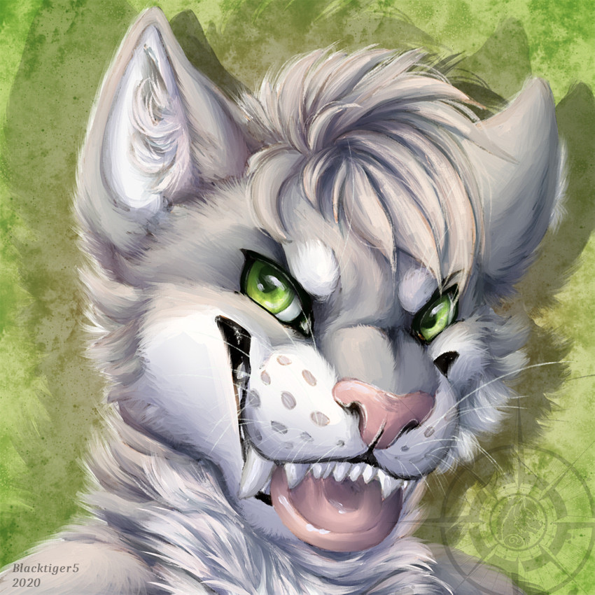 anthro fur green_eyes hair male solo teeth tongue unknown_artist laszlo_stollar felid feline mammal 1:1