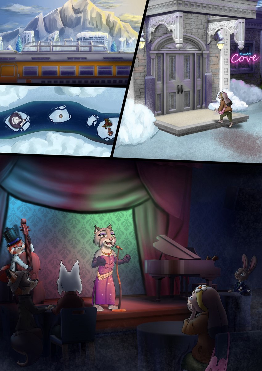 accessory anthro base_two_layout blockage_(layout) bowed_string_instrument building curtains door double_bass establishing_panel female floral floral_headband four_frame_image headband horizontal_blockage ice light male mountain musical_instrument panel_skew snow stage string_instrument train vehicle vertical_blockage water the_gory_saint disney zootopia cas_(casvoiceacts) judy_hopps mike_(mickelpickelvoiceacts) qalcove_(character) ailurid bear deer felid feline lagomorph leporid lynx mammal moose new_world_deer polar_bear rabbit red_panda rodent sciurid tree_squirrel ursine comic hi_res