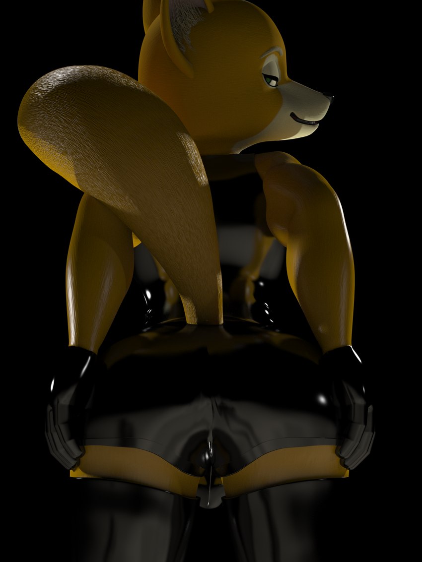 anthro butt clothed clothing gloves handwear latex legwear looking_back male muscular muscular_male rear_view solo thigh_highs themeshow101 nintendo star_fox fox_mccloud canid canine fox mammal 3:4 3d_(artwork) absurd_res digital_media_(artwork) hi_res