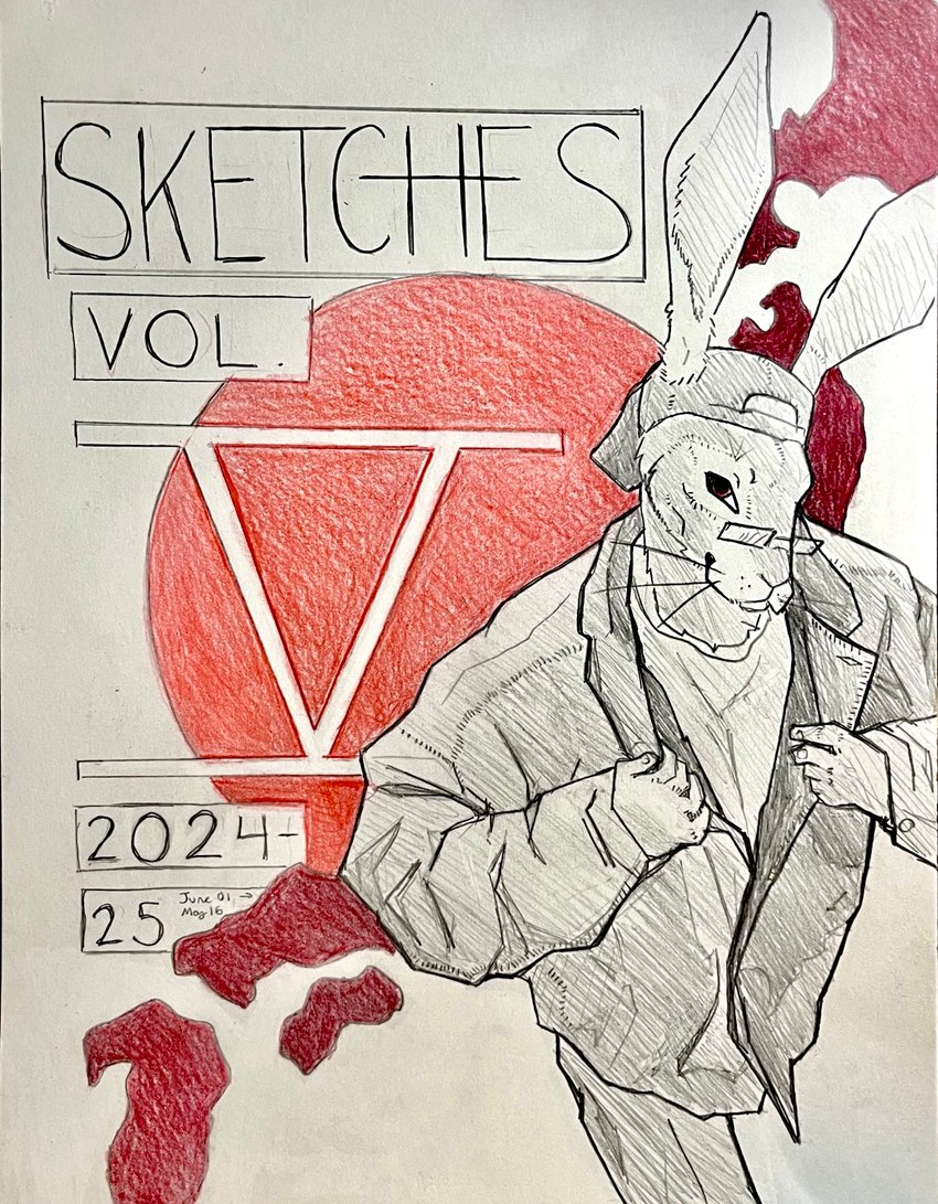 anthro backwards_hat clothed clothing eyewear fully_clothed glasses hat headgear headwear jacket japan looking_at_viewer male male/male map roman_numeral smile smirk solo text topwear bunpicker hare lagomorph leporid mammal colored_pencil_(artwork) colored_sketch cover cover_art cover_page graphite_(artwork) hi_res restricted_palette sketch traditional_media_(artwork)