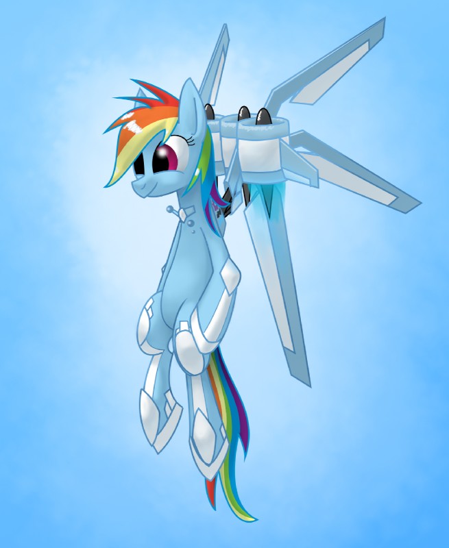 blue_body blue_fur cloud female flying fur hair machine multicolored_hair outside purple_eyes rainbow_hair sky skyscape solo tail turbine wings underpable friendship_is_magic hasbro my_little_pony mythology rainbow_dash_(mlp) equid equine mammal mythological_creature mythological_equine pegasus robot hi_res