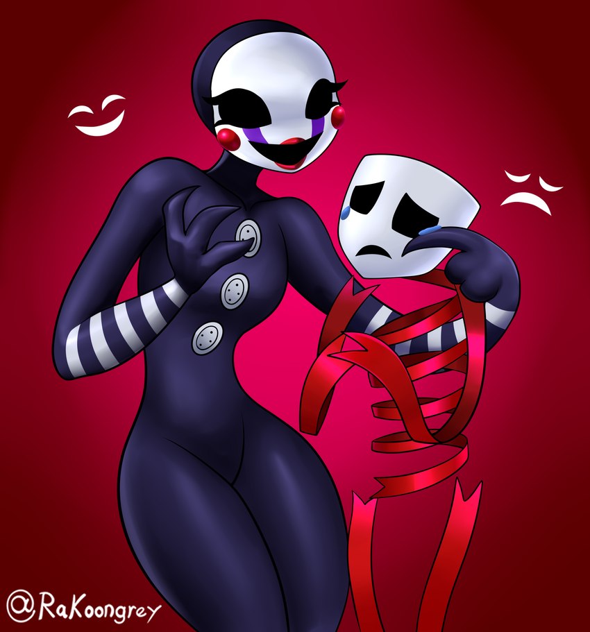 bodily_fluids crying duo expressive_mask eyeless female fingers mask open_mouth red_background simple_background smile tears thick_thighs e4hargus five_nights_at_freddy's five_nights_at_freddy's_2 glitch_productions scottgames the_amazing_digital_circus gangle_(tadc) marionette_(fnaf) animate_inanimate fabric_creature humanoid living_clothing living_mask living_puppet living_toy 2023 absurd_res crossover digital_media_(artwork) hi_res